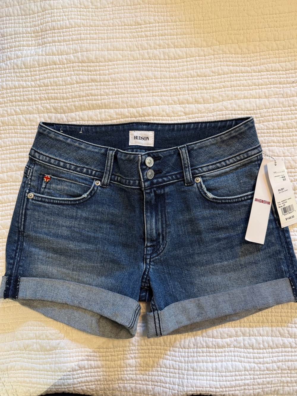 Hudson Jeans Dark Blue Rolled Hem Denim Shorts